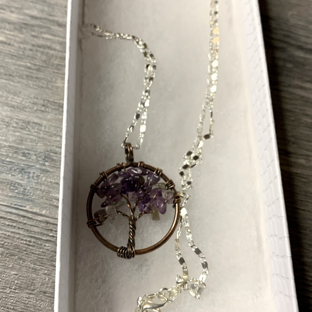 Purple family tree necklace